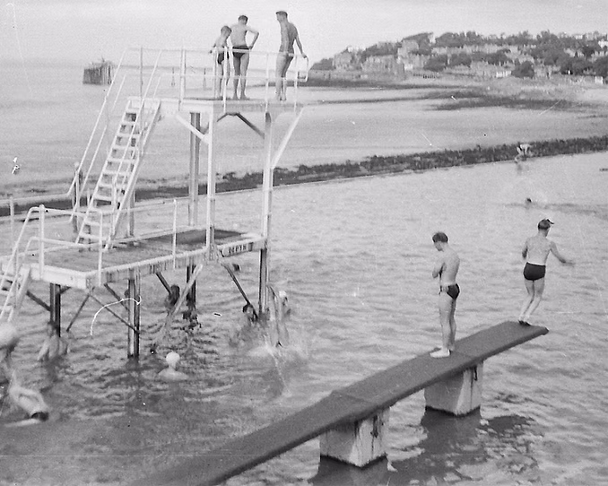 Historic high diving board at Clevedon Marine Lake